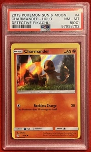 PSA 8(OC) 2019 Pokémon Sun & Moon Charmander - Holo Detective Pikachu #4 NM-MT - Picture 1 of 2