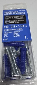 Everbilt 124 871 Ribbed Plastic Anchors with Screws #10-#12 x 1-1/4 in - 7 Pairs - Picture 1 of 2