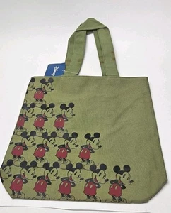 DISNEY Mickey Mouse Military Green Cotton Canvas Vintage Tote Bag - Picture 1 of 9