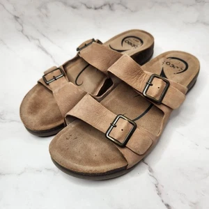 Abeo Beo B.I.O Leather Slide Sandals Tan Buckle Details Women's 8.5 - Picture 1 of 9