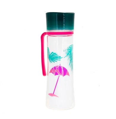Starbucks Pink Palm Tree Umbrella Beach Tropical Acrylic Water Bottle Strap 18Oz - Image 1 of 4