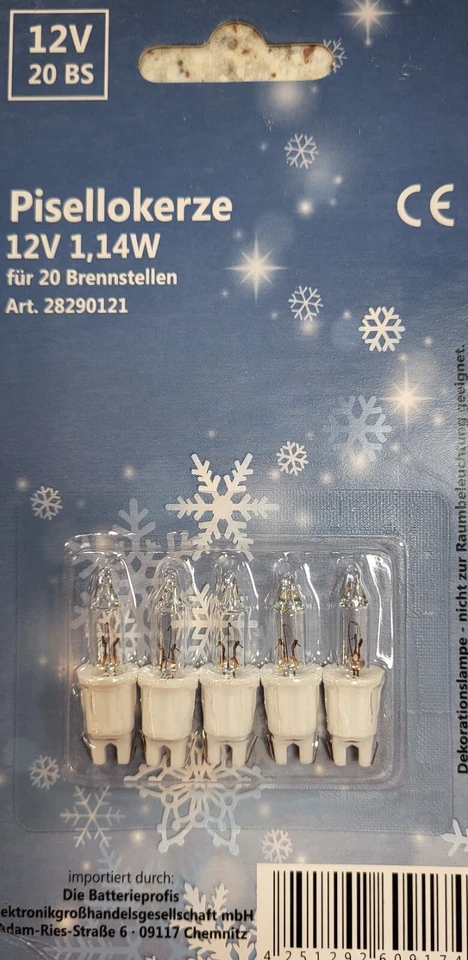 5 Ersatzbirnen**Ersatzlampen für Mini-Lichterkette 20-teilig**12V**NEU - Bild 1 von 1
