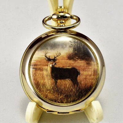  Hautman Brothers 系列 AVON 石英怀表 Deer Jungle 全新电池 — 第 1/4 张图片