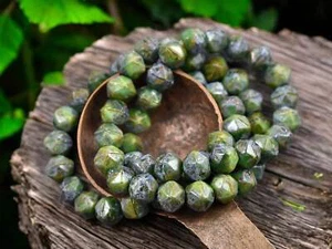 8mm Mixed Blue & Green Picasso Antique Cut Czech Glass Round Beads - 20 Beads - Picture 1 of 4