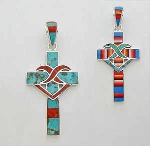 WENDEHERZKREUZ TÜRKIS MEHRFARBIG OPAL INLAY STERLINGSILBER ANHÄNGER - Bild 1 von 3
