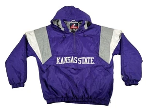 Giacca cappotto mezza zip con cappuccio vintage Majestic Kansas State taglia XL - Foto 1 di 21