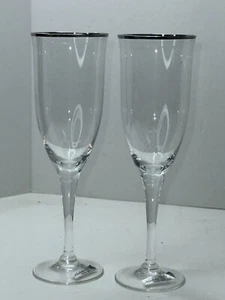 Noritake Paris 867 Crystal 8.5" Fluted Champagne Goblets Platinum Rim ~ Set of 2 - Picture 1 of 4
