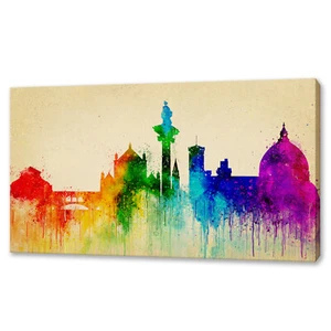 Florenz buntes Aquarell Skyline Wahrzeichen Leinwandbild Bild Wandbild - Bild 1 von 8