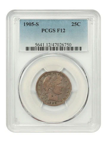 1905-S 25c PCGS F12 Cover
