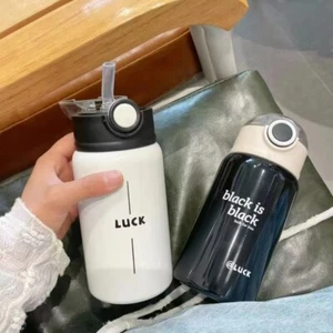 Simple Thermos Cup 450ml Insulated Cup Cute Straw Cup Adult - Picture 1 of 12