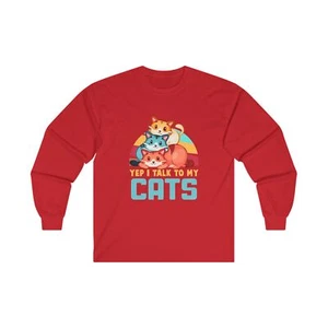 Unisex Ultra Cotton Long Sleeve Tee with Funny Cat Print * 14 Colors * 5 sizes - Picture 1 of 29