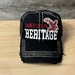 American Heritage Hat Cap Strap Back Black Eagle Distressed One Size Adjustable - Picture 1 of 9
