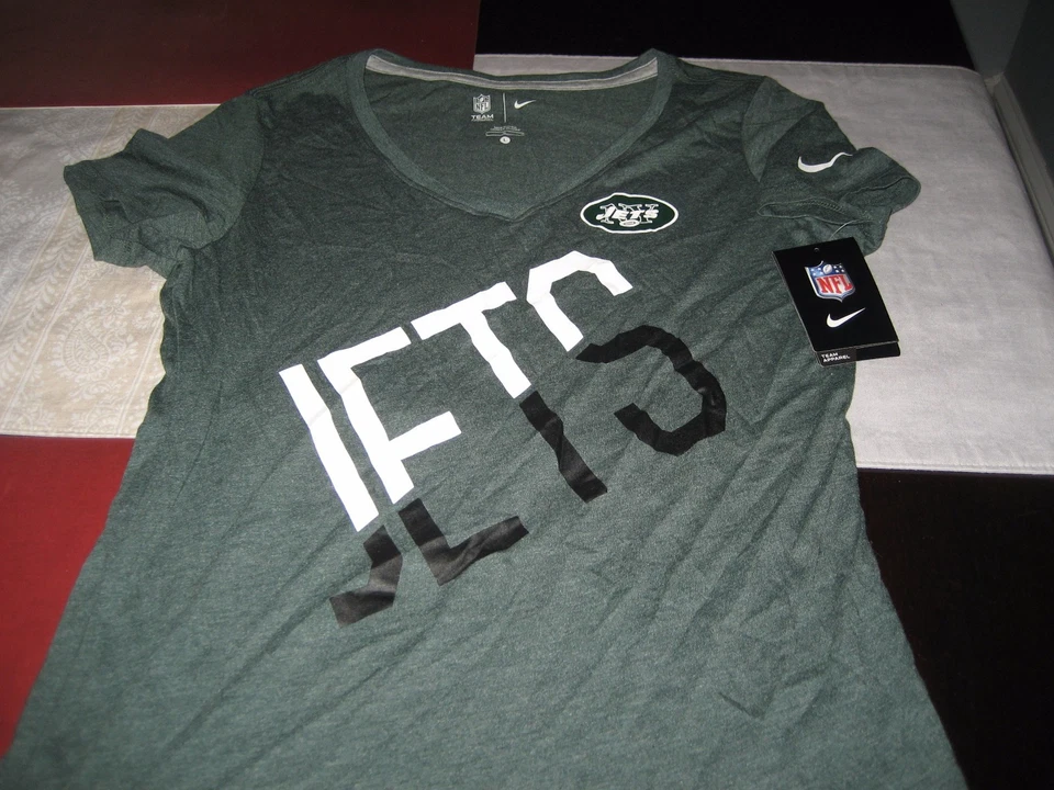 女式耐克 NFL 纽约 JETS 短袖 T 恤 L 大号绿色全新带标签出售 — 第 1/1 张图片