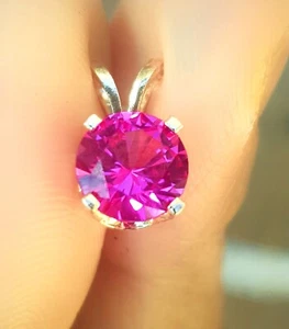 2.00CT REAL Natural VS DARK Pink Sapphire 14K Solid Yellow Gold Pendant Necklace - Picture 1 of 3