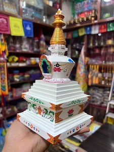 Hand Carved and Painted Wooden Stupa Chorten - Picture 1 of 6