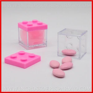 Scatoletta portaconfetti nascita bambina rosa mattoncino lego - Picture 1 of 1