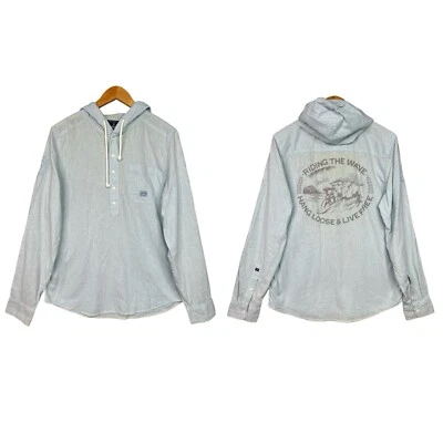 Buffalo David Bitton M Linen Blend Hooded Shirt Waikiki Surf Graphic Beach - Image 1 of 4