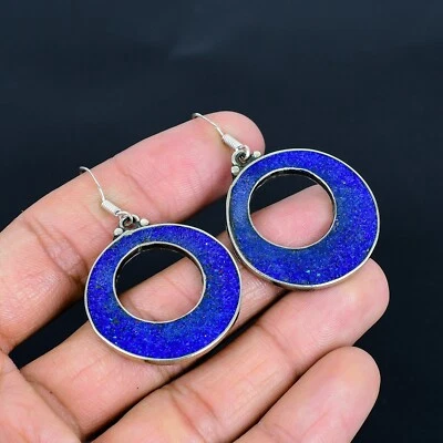 Lapislazzuli 925 Argento Sterling Tibetano Gioielli Nepali Orecchini Per Amore - Immagine 1 di 4