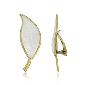 David Andersen Willie Winnaess 1950s Designed White Enamel Leaf Earrings SE-2980 - Picture 1 of 4