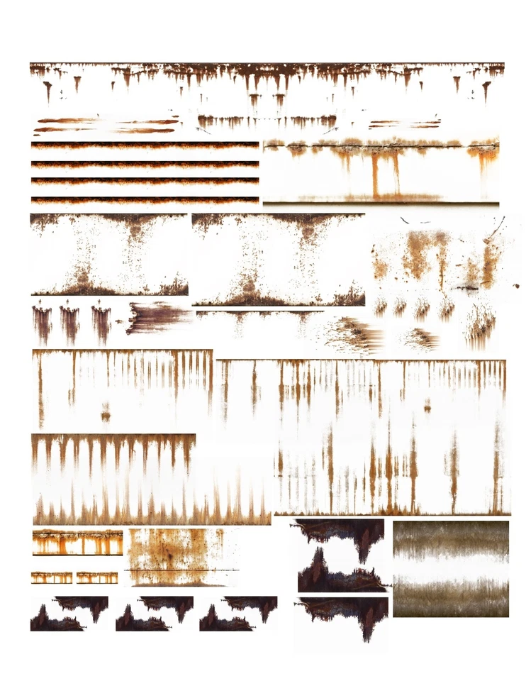 Weathering Freight Rust Dent Stain HO Scale 1:87 Decals 8.5"x11" - Image 1 of 1