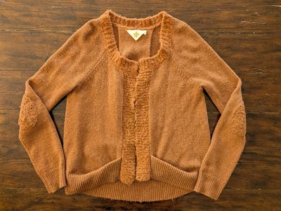 Cárdigan suéter Anthropologie HWR mezcla lana alpaca para mujer M marrón parche en el codo Foto 1 de 4