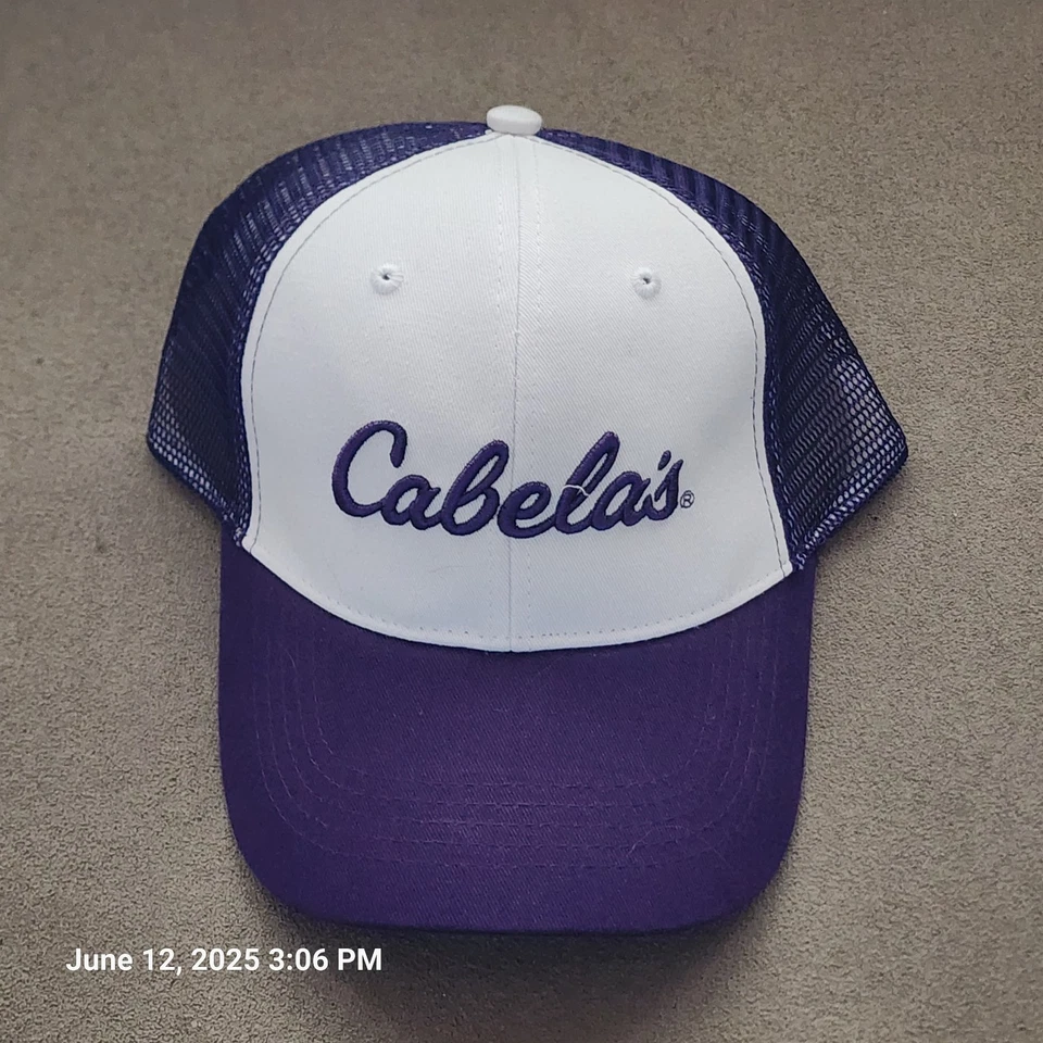 Cabela's Trucker Cap Hat Classic Embroidered Mesh Back Cap New Purple White - Image 1 of 4