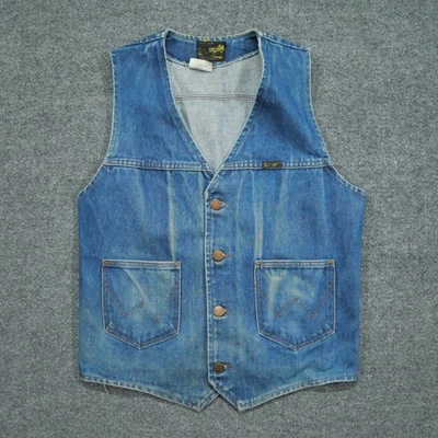 Chaleco Wrangler Vintage Para Hombre Medio Azul Denim Jean Desteñido Años 70 Foto 1 de 4