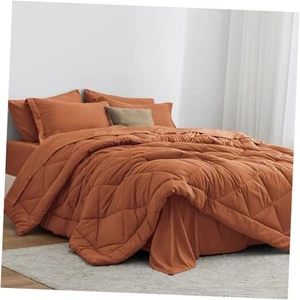 Twin Comforter Set Terracotta, 5 Pieces Twin Bed in a Bag, All Season Twin - Picture 1 of 7