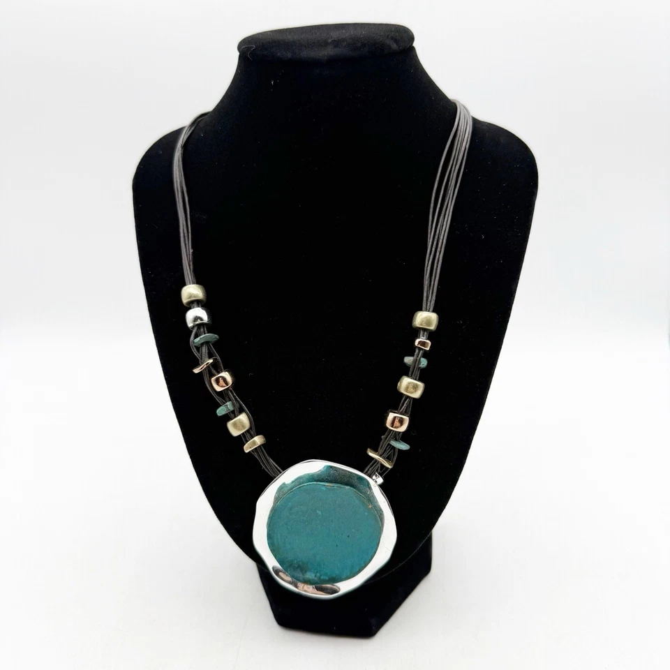 RLM Robert Lee Morris Tri Tono Cuero Negro Escultural Colgante Collar SOHO Foto 1 de 4