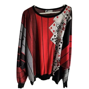 Vintage erstklassig rot Vegas Casino Karten Pullover Bluse Plus Größe 3x 22 24 - Bild 1 von 10