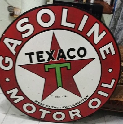 Texaco Gasoline Rd Porcelain Enamel Heavy Metal Sign Variation Double Side - Image 1 of 4
