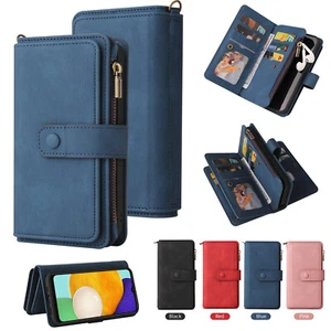 15 Card Magnetic Leather Flip Wallet Case Cover For Samsung Galaxy "A" Series - Picture 1 of 55