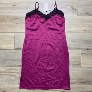 Candie's Juniors Lace Trim Midi Slip Satin Dress Size XS Berry And Black - Picture 1 of 13