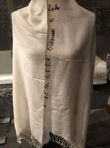 Ivory Fringed Pashmina - Measures 27” Wide X 72” Long - Picture 1 of 6