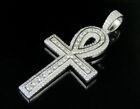 3.00Ct Round Cut Mossanite Ankh Cross Pendant In 14K White Gold Plated Silver