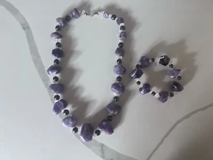 Beautiful Boho Amethyst & Quartz Necklace Bracelet Set Jewellery Natural Crystal - Picture 1 of 7