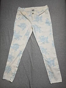 American Eagle Jeans Womens 8 White With Blue Floral Skinny Low Rise Jegging - Picture 1 of 19