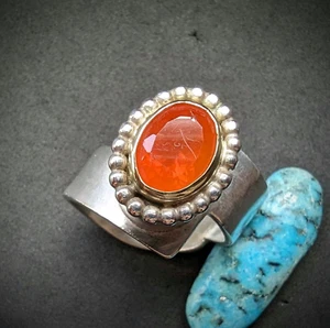 Anillo de diseño vintage plata 925 ópalo de fuego trabajo de forja en plata RG 62 - Imagen 1 de 7