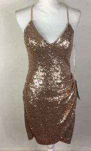 B.Smart Mujer Talla 9 Cóctel lentejuelas oro vestido navaja espalda ruched Mangas Nuevo - Imagen 1 de 11