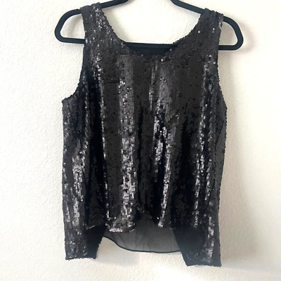 DKNY Sz S Black Sequined Tank Top Going Out NYE New Years Eve Party Clubbing - Image 1 of 4