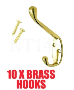 10 X APPENDIABITI DOPPIO CAPPELLO E APPENDIABITI METALLO OTTONE LUCIDO PORTA E PARETE APPENDIABITI - Foto 1 di 3