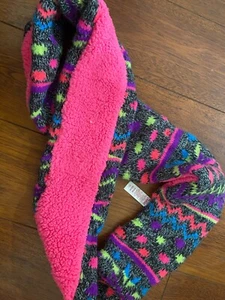 girls JUSTICE SHERPA KNIT INFINITY SCARF neon pink gray WINTER soft ONE SIZE - Picture 1 of 2