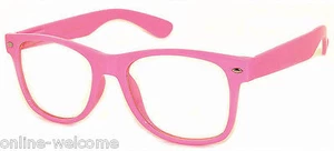 CLASSIC 80s VINTAGE RETRO CLEAR LENS SUNGLASSES SHADES NERDS PINK FRAME PINK - Picture 1 of 4
