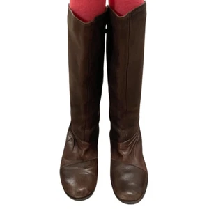 Clarks Womens Brown Two Tone Leather Tall Boots 7.5M Bronze Accent 1.75” Heel - Picture 1 of 8