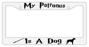My Patronus is A Dog White Plastic License Plate Frame Auto Accessory - Imagen 1 de 1