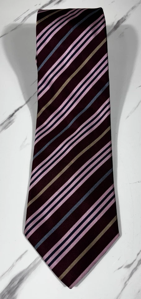 Corbata Burberry Rosa Rojo Azul Oro Rayas 100% Seda Hecha en Italia 3.5" 57L Foto 1 de 4