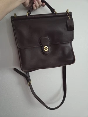 Vintage COACH Willis Station Bag Flap Satchel Shoulder Crossbody Square Brown - Image 1 of 4