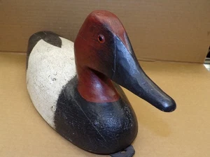 VINTAGE CANVASBACK DRAKE DUCK DECOY ~ SOLID WOOD & GLASS EYES ~ ESTATE FIND ! - Picture 1 of 12
