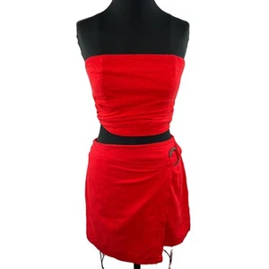 Forever 21 Contemporary Red 2-Pc Outfit Strapless Crop Top + Mini Wrap Skirt S/M - Picture 1 of 7