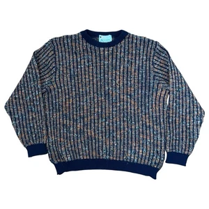 Suéter de Lana Colorido Tejido Warren De Colección Para Hombre Rayas Medianas Naranja Azul Marino - Imagen 1 de 10